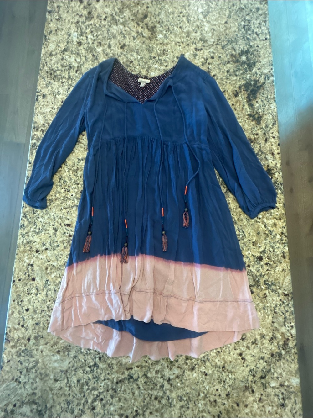 Anthropologie Holding Horses Boho Tassel Dress Navy Pink Size M